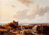 Andreas Schelfhout Famous Paintings - A Panoramic River Landscape